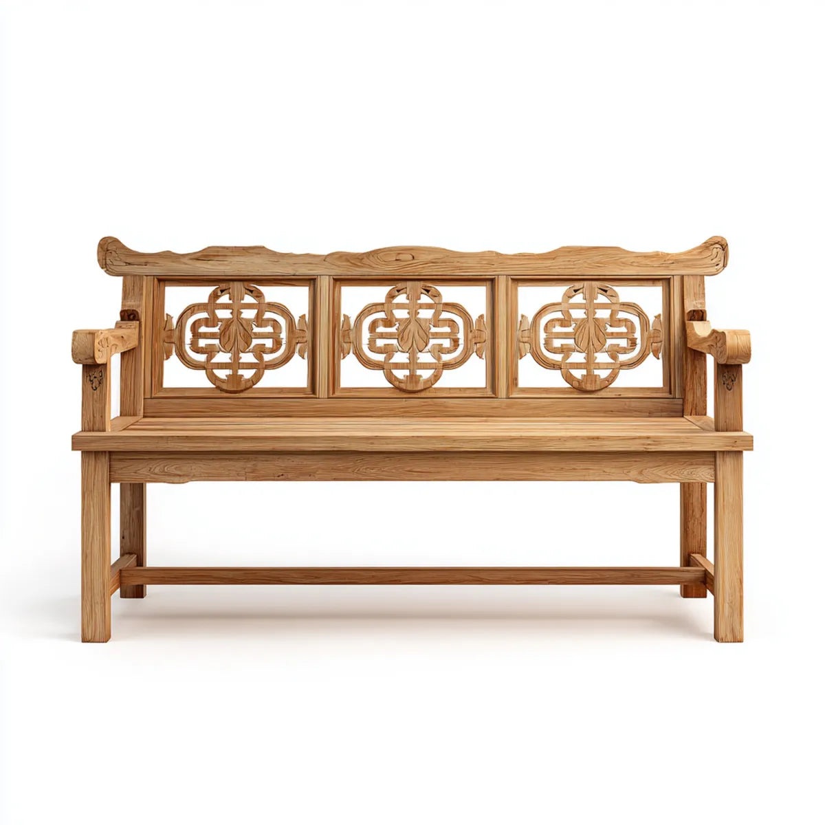 Ławka ogrodowa z litego drewna elmwood naturalna 150 x 60 x 100 cm prostokątne z podłokietnikami