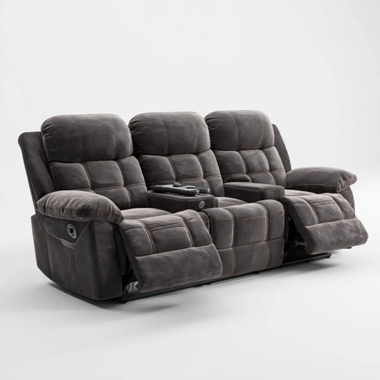 Sofa, Elektryczny 3-osobowy relaks sofa ciemnoszary z poliestrowego mikrofibry kształt prosty 218 x 95 x 103 cm