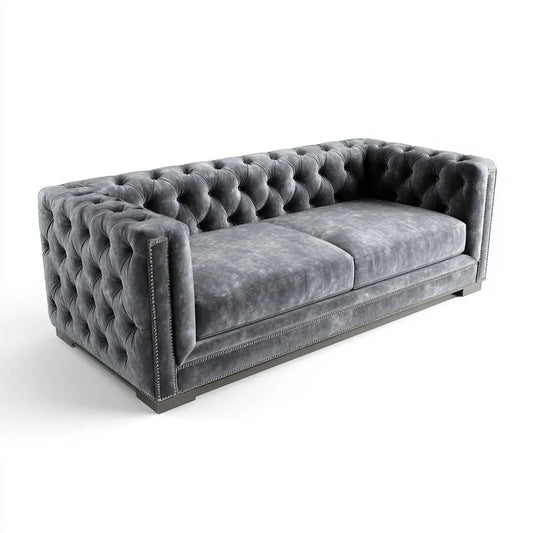 Sofa, 3-osobowy Chesterfield Sofa szary 220 x 95 x 75 cm poliestrowy aksamit