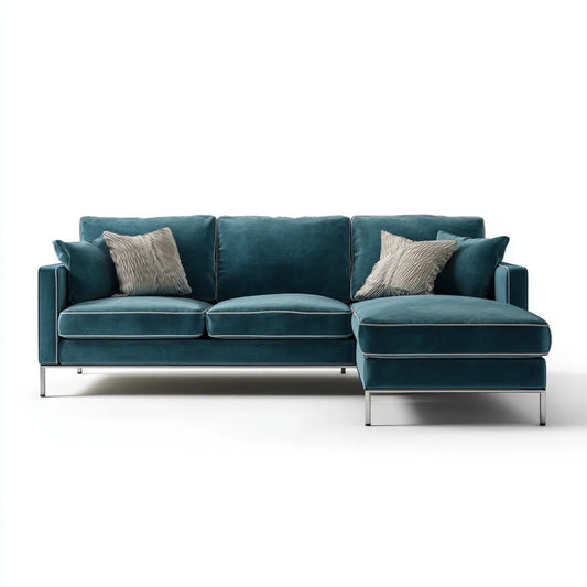 Sofa, Kanapa narożna z prawym recyrkulatorem Benzyna 260 x 160 x 85 cm aksamitna tapicerka poliestrowa prostokątna