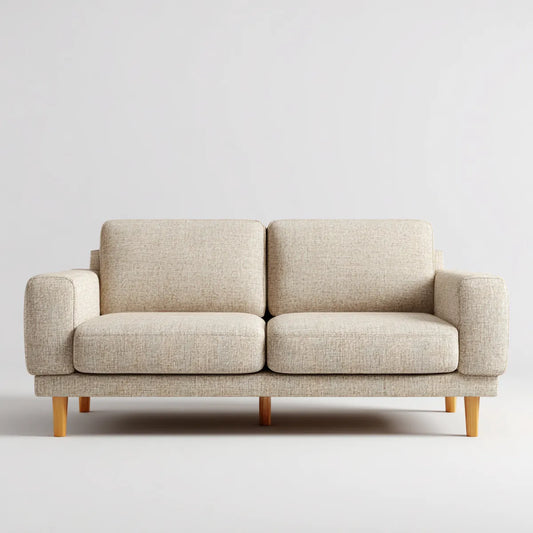 Sofa, 2-fotelikowa kanapa beżowa 180 x 85 x 82 cm z tapicerką poliestrową z litych nóżek drewnianych prostokątnych