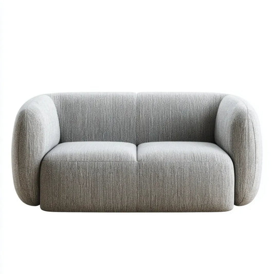 Sofa, 2-fotela fotelik jasny szary 140 x 85 x 70 cm tapicerka poliestrowa z żebrem struktura zaokrąglony kształt